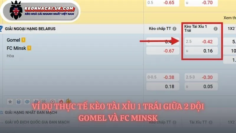 Ví dụ đọc kèo tài xỉu 1 trái